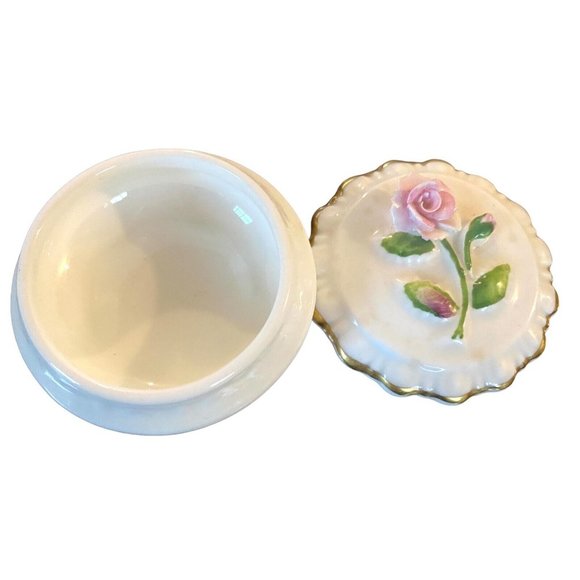 Vintage Coalport Raised Pink Rose Round Trinket Box With Lid 2 Inch - Picture 3 of 5